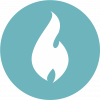 Illustration von einem weißen Flammen-Symbol auf hellblauem Hintergrund